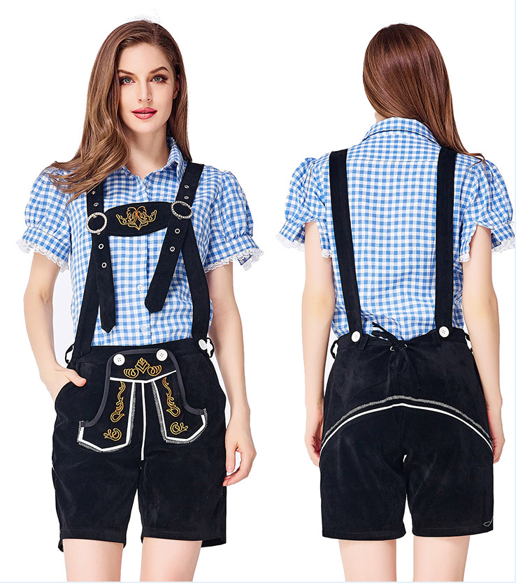 Womens Oktoberfest Outfit Embroidered Blouse with Lederhosen Shorts